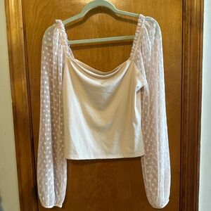 Lush Cream Blouse with Sheer Polka Dot Sleeves